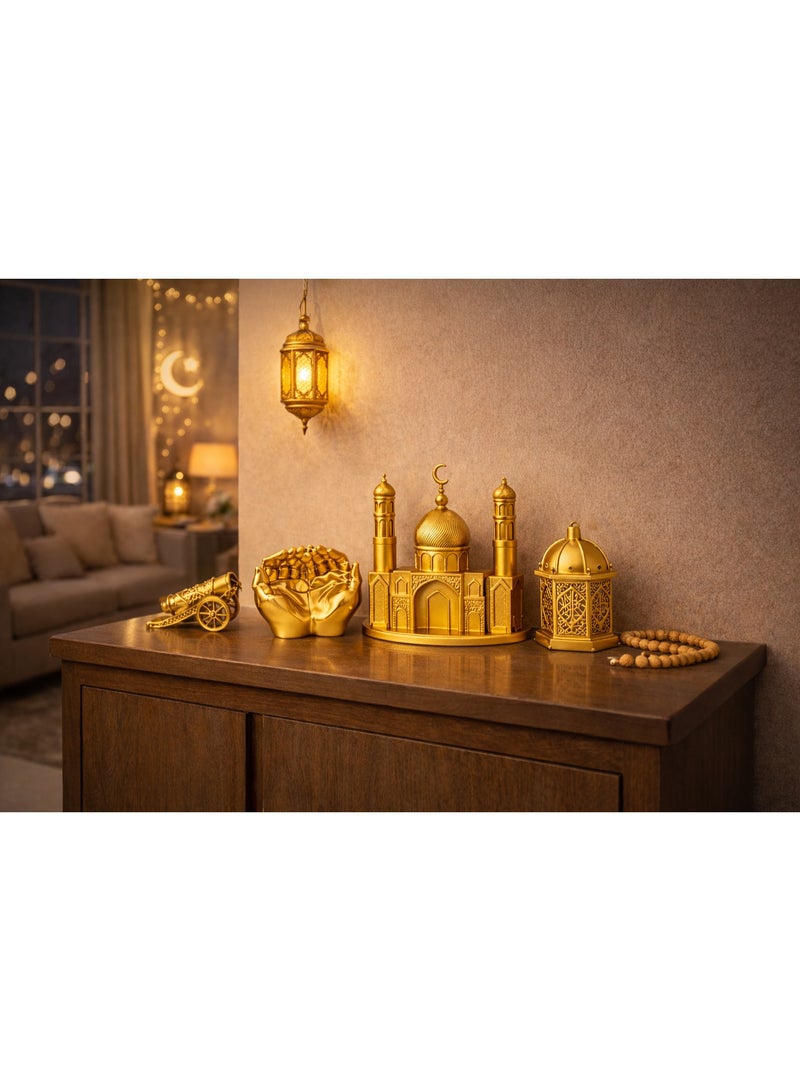 Luxury Ramadan Resin Decor Set – Mosque, Lantern, Ramadan Cannon & Prayer Hands | Elegant Home Décor - Image 2